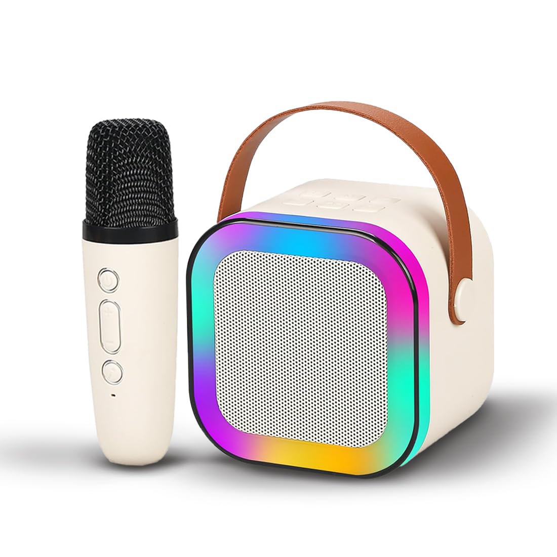 Rechargeable Karaoke Mic with Speaker for Singing | Wireless Mini Portable Bluetooth Speaker with Microphone & LED Lights | Cute Birthday Gift..