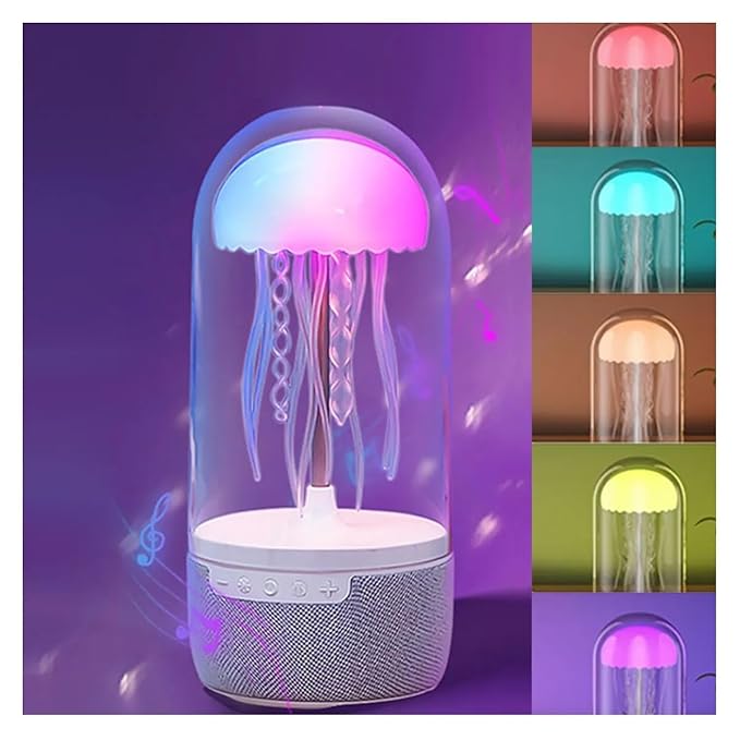 Jellyfish Lamp Bluetooth Speaker – 7 Color Changing LED Night Light, Smart BT Speaker with Floating Jellyfish Effect, 1500mAh Rechargeable Battery, Upto 6 Hours for Home, Office