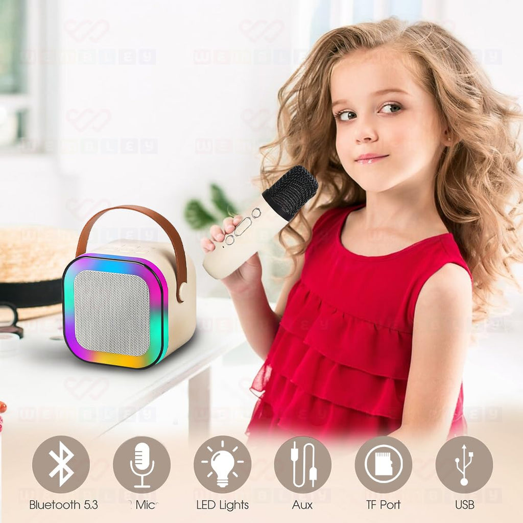 Rechargeable Karaoke Mic with Speaker for Singing | Wireless Mini Portable Bluetooth Speaker with Microphone & LED Lights | Cute Birthday Gift..