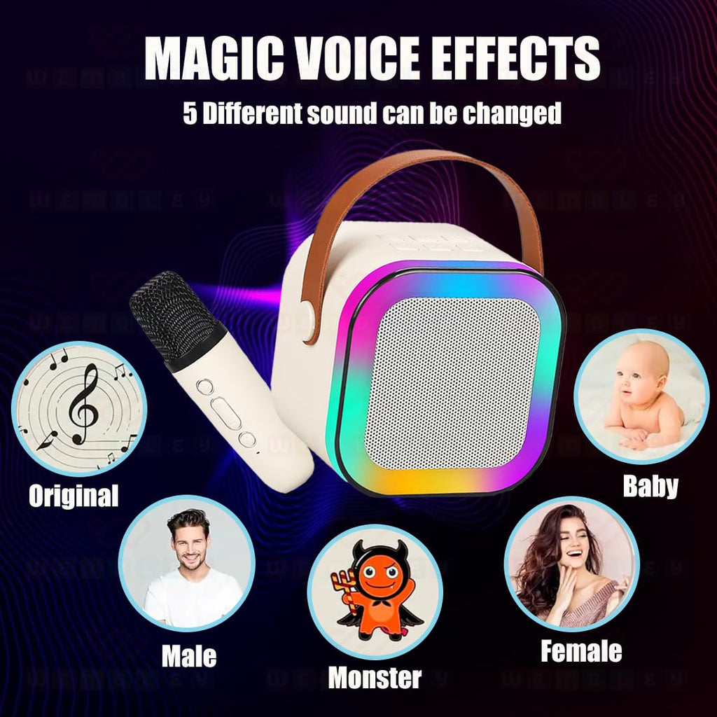 Rechargeable Karaoke Mic with Speaker for Singing | Wireless Mini Portable Bluetooth Speaker with Microphone & LED Lights | Cute Birthday Gift..