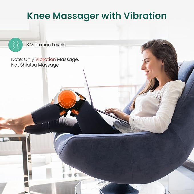Knee Massager with Heat, 3 Vibration Modes & 3 Heating Levels, Gift for Men, Women