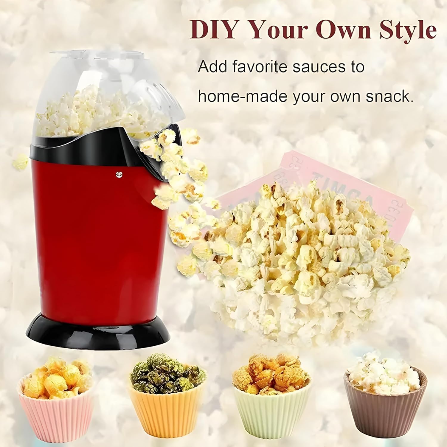 Electric Popcorn Maker Hot Air Popper Machine 1200W | Oil-Free, Healthy Snack Maker for Kids & Adults | Fast Popper for Home, Movie...
