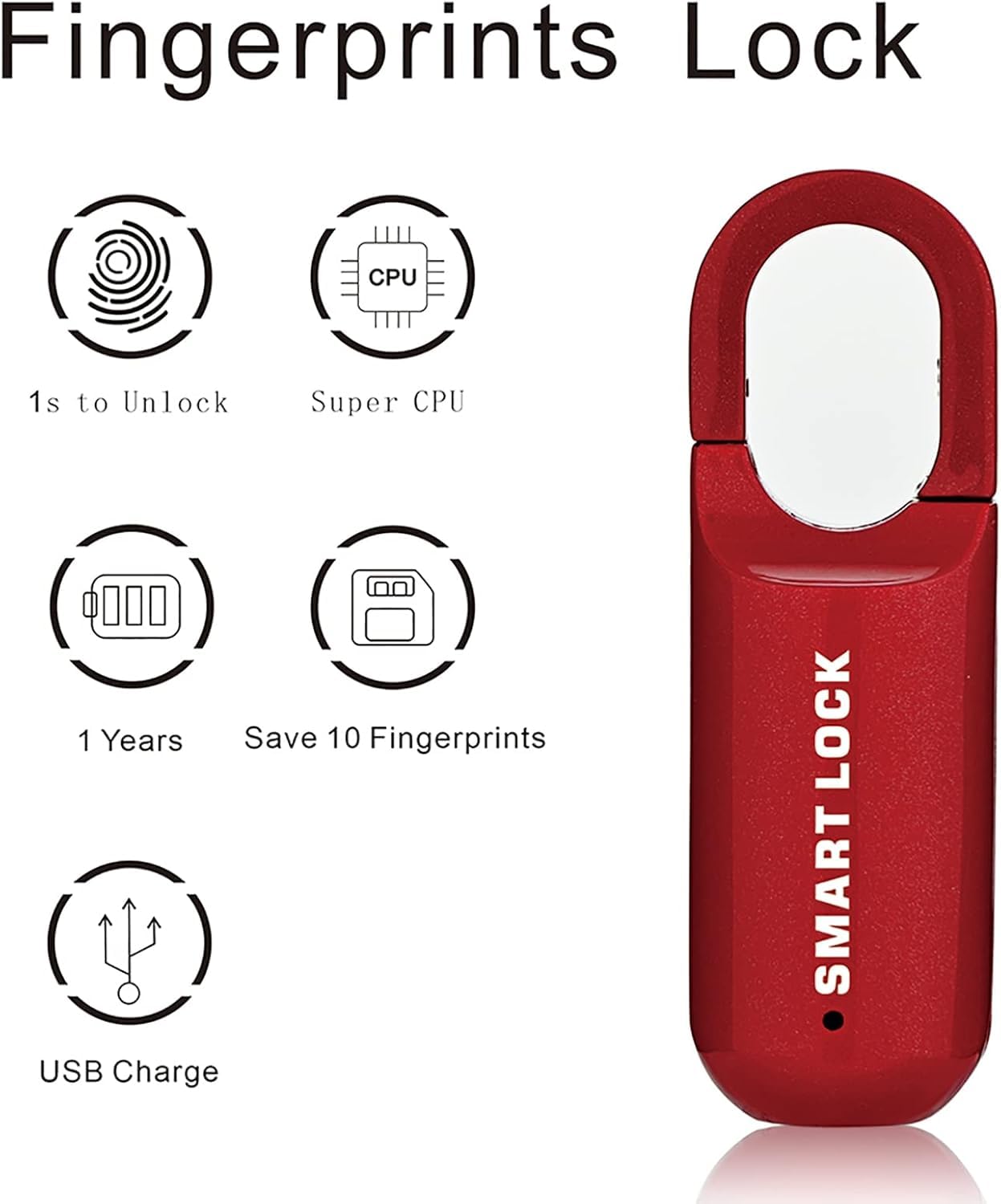 Mini Smart Fingerprint Lock Biometric USB Rechargeable Padlock Chip Anti-Theft,For Luggage Box Bag